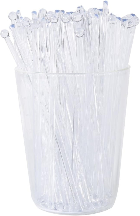 Gmark 6 Inch Plastic Round Top Swizzle Sticks 100 ct Clear, Ball Head Stirrer 100 Pack GM1003D...
