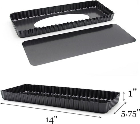 Tosnail 2 Pack 14" x 5.75" Non-Stick Quiche Pan Tart Pan with Removeable Bottom Rectangular Pie Baking Pan...