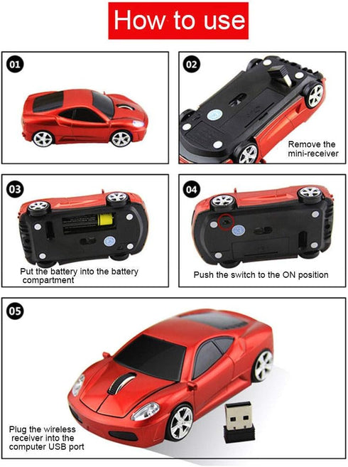 Sleep Sport Car Shaped Wireless Computer Mouse Ergonomic Gaming Optical Mouse USB 2.4G Mini Receiver Office Accessories for PC Windows Laptop Note...