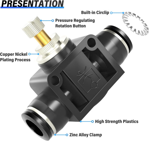 TAILONZ PNEUMATIC 4mm Tube OD Air Flow Control Valve with Push-to-Connect Fitting, in-Line Speed Controller Union Straight SCF-4 (Pack of 1)...