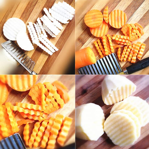 2 PACK French Fry Crinkle Cutter,Wavy Potato Slicer Cutter,Vegetable Veggie Chopper Cut Knife,Cucumber Carrot Garnishing Knife, Home Kitchen Wavy ...