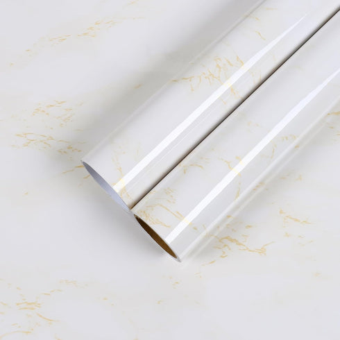 Marble Contact Paper for Countertops Gold White Peel and Stick Countertops Decorative Waterproof Contact Paper for Walls Cabinets Glossy Marble Wa...