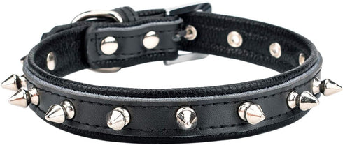 Spiked Studded Padded Leather Pet Collars for Cats Puppy Small Medium Large Dogs (10.5"-13" Neck * 0.6" Wide, Black Spiked)...