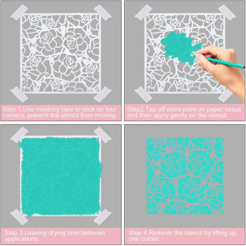 GORGECRAFT 6x6 2Pcs Large Rose Stencils Floral Design Stencil Roses Flower Reusable Plastic Templates Drawing for Wall Painting Drawing Stencil Se...