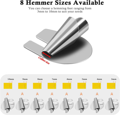 TIGARI Rolled Hem Presser Foot, Sewing Rolled Hemmer Foot, 8 Sizes Wide Rolled Hem Pressure Foot Sewing Machine Feet Hemming Machine Hand Sewing M...