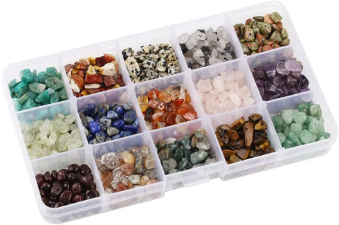 15 Different Type Gemstone Chip Bead Crystal Quartz Stone Irregular Shaped Loose Beads Crushed Chunked Crystal Pieces for DIY Bracelet Necklace Ma...
