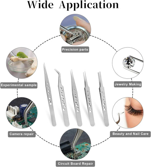 5PCS Soldering Tweezers Needle Nose Tweezers Long Anti-Static Electronic Tweezer Tool Stainless Steel Precision Curved Anti-slip Upgraded Set for ...