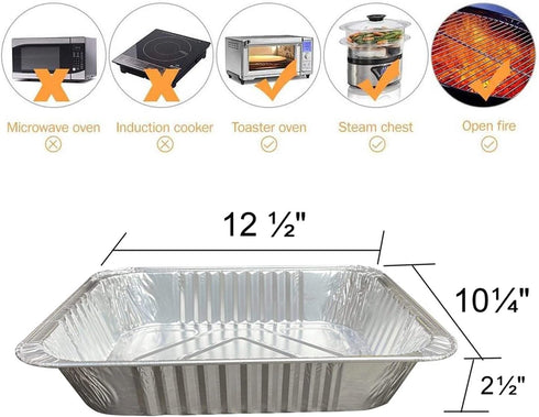 Aluminum Pans 9x13 Disposable Foil Pans (10 Pack) Half Size Deep Steam Table Pans Extra Thick for Baking, Cooking, Roasting, Heating, Serving & Li...