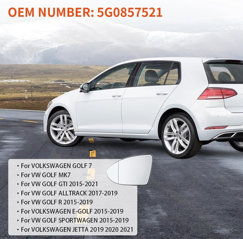Senzeal Driver Side Heated Mirror Glass Replacement for Volkswagen VW Golf MK7 GTI Golf R Golf SportWagen Jetta Alltrack replace 5G0857521 (Left S...