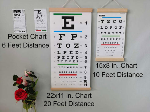 Eye Chart, Snellen Eye Chart for Eye Exams 10 Feet with Wood Frame 8x15 Inches, Canvas Low Vision Eye Test Wall Chart with Color Bars for Color Vi...