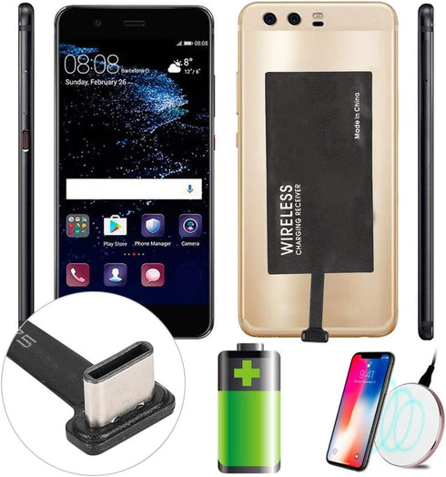Type C Wireless Charging Receiver, 1000mA Wireless Charging Adapter Wireless Charger Receiver Chip Qi Receiver Widely Suitable for Type C Mobile P...
