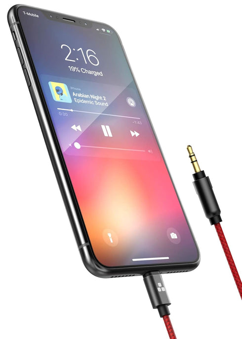 (Apple MFI Certified) iPhone Aux Lightning Cord to Male 3.5mm Auxiliary Cable (iPhone Audio Link to Car Jack, Headphones & Speakers) (Red)...