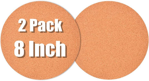 2-Pack 8" Round Cork Coasters - Plant Saucers & Trivets for Hot Pots, Absorbent Cork Mat for Drinks, DIY Craft Board...