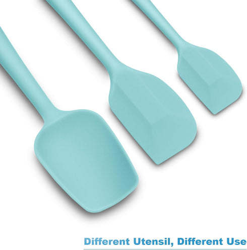Silicone Spatula 3-piece Set, Ergonomic Handle High Heat-Resistant Spatulas, Non-stick Rubber Spatulas with Stainless Steel Core, Aqua Sky...