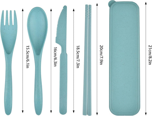 Travel Utensils with Case, 2 Sets Wheat Straw Cutlery Set, Camping Utensils for Lunch Box, Reusable Plastic Utensil Set Knife Spoon Fork Chopstick...