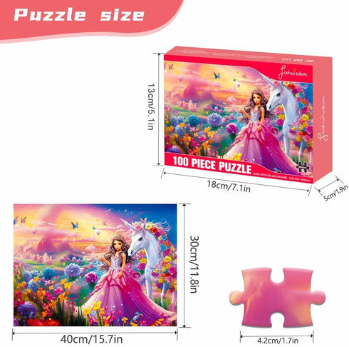 100 Piece Jigsaw Puzzle for Kids Age 4-8 Teens Gift Family Time (Princess & Unicorn)...