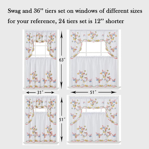 GOHD 3pcs Kitchen Curtain/Cafe Curtain Set, Farmhouse Air-Brushed by Hand of Flying Butterfly Design. (Swag and 24 inches Tiers Set)...