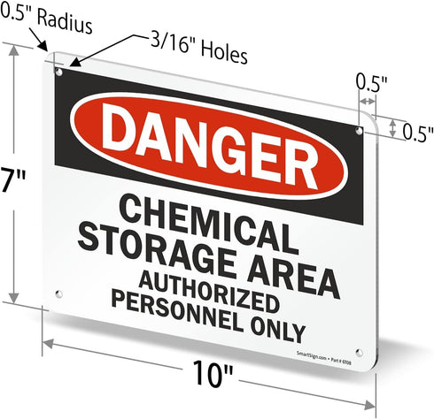 SmartSign - U9-1214-NA_7x10 "Danger - Chemical Storage Area, Authorized Personnel Only" Sign | 7" x 10" Aluminum Black/Red on White...