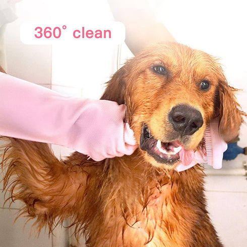 Long Sleeve Silicone Pet Grooming Gloves Cat Bathing Gloves Dog Massaging Gloves Pet Hair Removal Gloves Pet Shampoo Gloves for Kitchen, Bathroom ...