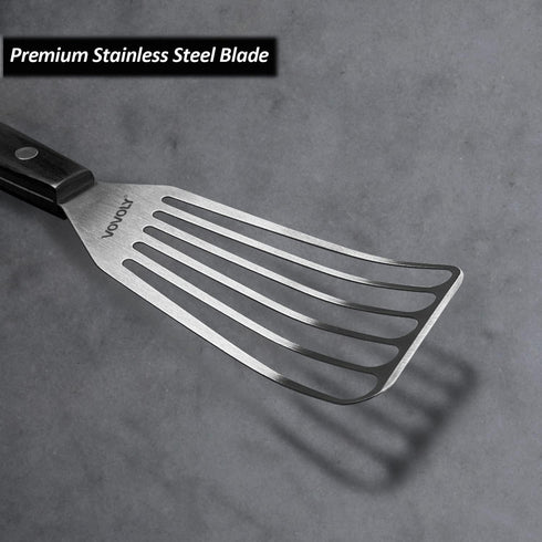 2 Pack Fish Spatula Turner, Stainless Steel Slotted Spatulas for Flipping, Turning, Frying & Grilling, 3"x6"+4"x8" Metal Slotted Spatulas, Wooden ...