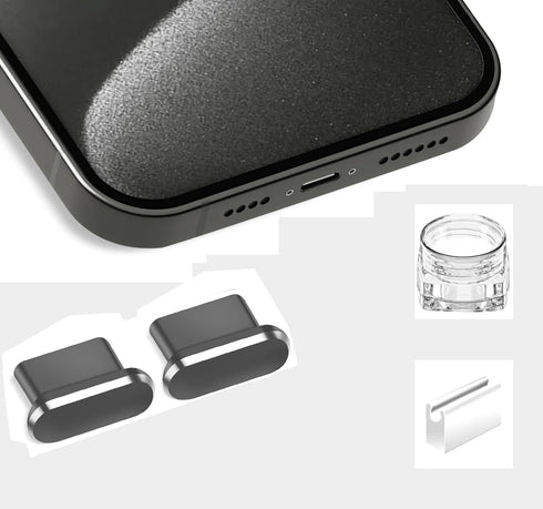 Mizi [2 Pack USB-C Metal Anti Dust Plug Cover, Protect Charging Port from Dust and Moist with Storage Box and Cable Clip Holder for iPhone 15, 15 ...