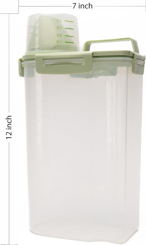Food Storage Container - Airtight Seal and Food-Grade Transparent Plastic Container - BPA Free - Measuring Cup, Pouring spout - for Rice, Pasta, S...