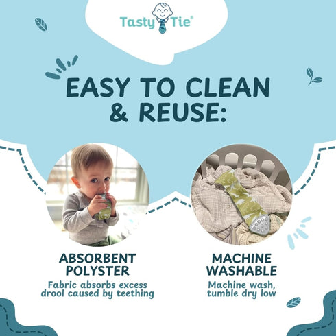 Tasty Tie Teething Tie, 3-in-1 Clip-on Baby Tie, Crinkle Toy & Silicone Teether for 3-6-9-12-18 Month Babies | GOTS Certified Organic Cotton | Uni...