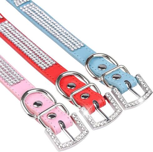 Puppy Collar Cute Dazzling Sparkling Elegant Fancy PU Leather Bling Rhinestone Crystal Jeweled Pet Cat Dog Collar (XS, Blue)...