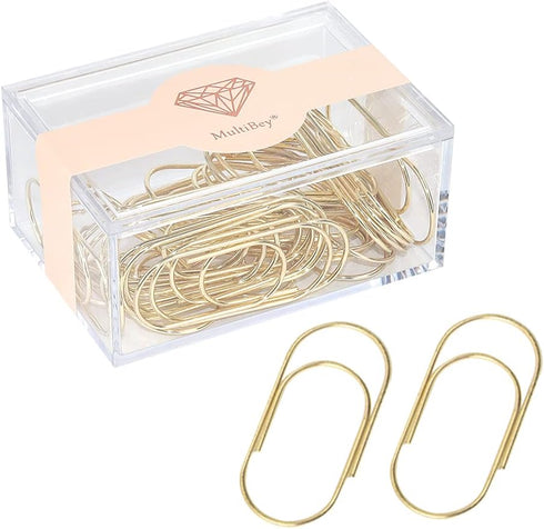 Gold Jumbo Paper Clips, Multibey 2" Non-Skid Metallic Large Wide Paper Clips Bookmark in Reusable Holder Office Supplies Decor, 30PCS Per Box (Gol...