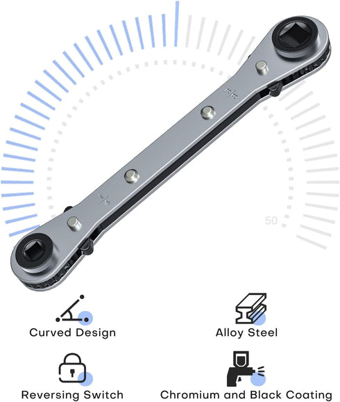 HVAC Service Wrench, Refrigeration Ratcheting Wrench 3/8” 1/4” 5/16'' 3/16'' AC Wratchet Tool with Hex Bit Adapter UIInosoo for Air Conditioning, ...