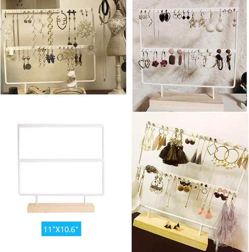 lemonadeus Earrings Organizer Jewelry Display Wood Stand (44 Holes 2 Layers) (White)...