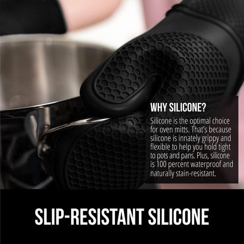 GORILLA GRIP BPA-Free Soft Silicone Oven Mitts, 14.5x8.3, Heat Resistant and Waterproof Cooking Gloves, Thick Cotton Lining, Flexible Gripping for...