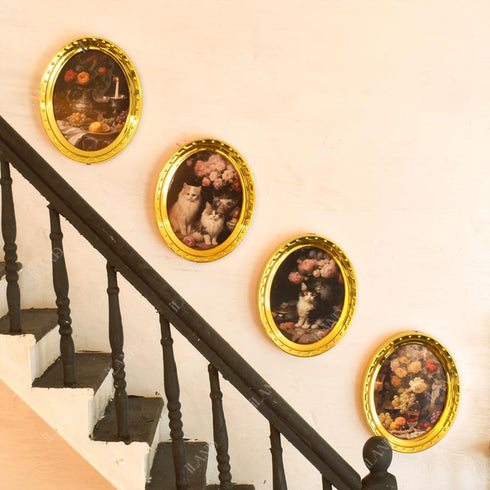 iLAND Miniature Dollhouse Accessories, 4 Dollhouse Picture Frames Set w/Printed Paintings (Golden Color)...