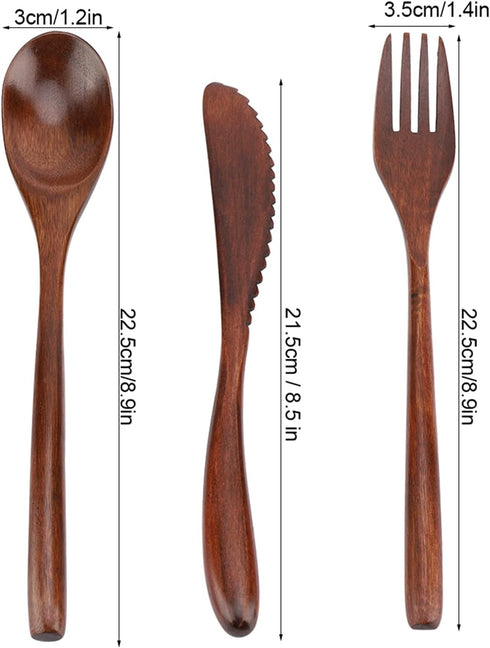 Japanese Reusable Wooden Dinnerware Set Knife Fork Spoon Tableware Kit And Wood Flatware Set Utensil For Travel Lunch Work Picnic (Red Cherry Bag ...