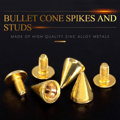Swpeet 110 Pairs Gold 7mm x 9.5mm Bullet Cone Spike and Stud Metal Screw Back for DIY Leather Craft Cool Rivets Punk Stud Coincal Layer...