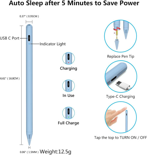 Stylus Pen for iPad 10th/9th/8th Generation-Fast Charge Active Pencil Compatible with 2018-2024 Apple iPad Pro11&12.9 inch, iPad 6-10,iPad Air 3/4...