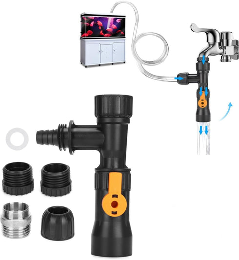 AYNEFY Fish Tank Water Changer Faucet Adapter, Aquarium Water Changer with 3 Tab Connecter, Vacuum Siphon Gravel Cleaner Plastic Connector Replace...