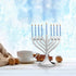 Zion Judaica Mini Classic Menorah with Mini Birthday Size Hanukkah Candles - Satin Silver Small Travel Minorah with 44 Blue and White Spiral Chanu...