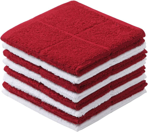 Kitchen Dish Cloth Pack of 8, 11x11 Inches Cotton Dish Rags, High Absorbent Cleaning Cloth Durable (11x11 inches, red)...