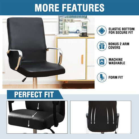 Waterproof Office Chair Cover PU Leather Computer Seat Covers Stretch Rotating Chair Slipcover with Elastic Bottom Universal Chair Protectors for ...