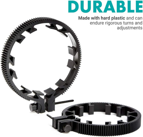 Movo FR3 Adjustable Follow Focus Ring Set of 3 with 65mm, 75mm and 85mm Lens Gear Rings (Standard 32 Pitch - 0.8 mod)...