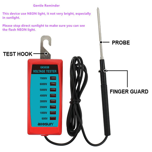ALLOSUN GK503B NEON Electric Fence Voltage Tester and Fault Finder Max 7 kV, NOT LED, Red...