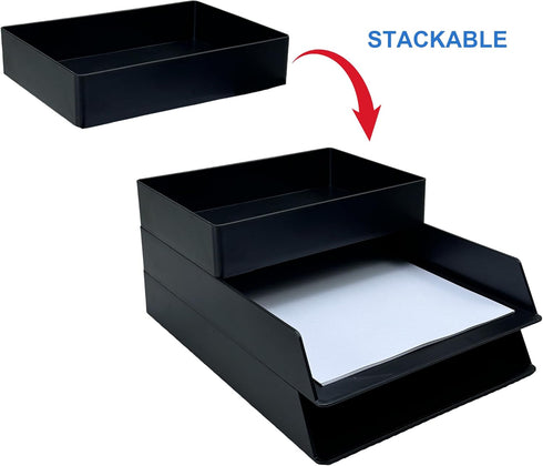 Amazon Basics Rectangular Plastic Desk Organizer, Accessory Tray, Black...