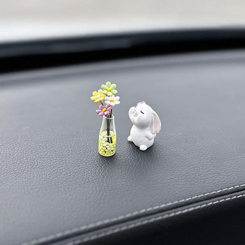 Set of 2 Cute Mini Bunny and Daisy Flower Vase Car Rearview Mirror Ornaments Funny Dashboard Decorations Kawaii Car Interior Accessories for Women...