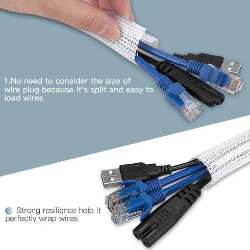 AGPTEK White Cable Sleeve Cover 10ft - 4/5 inch Cord Management Wire Organizer Under Desk, Home Office Computer Wire Cover Hider Cord Protector, P...