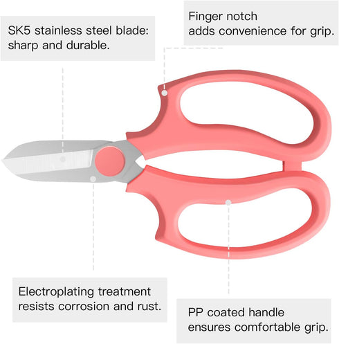 Flower Scissors, Strong Floral Shears, Premium Steel Garden Pruning Shears Floral Fruits Leaf Scissors Hand Pruner Snip Trimming Tool for Gardenin...