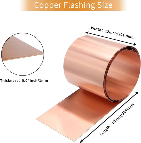 ELECTRAPICK Copper Flashing,28 Gauge(0.3mm) Thickness, 2in x 5ft, 99.95% Pure Copper Sheet Roll, Roofing Metal Flashing Roll for Contractors DIY P...