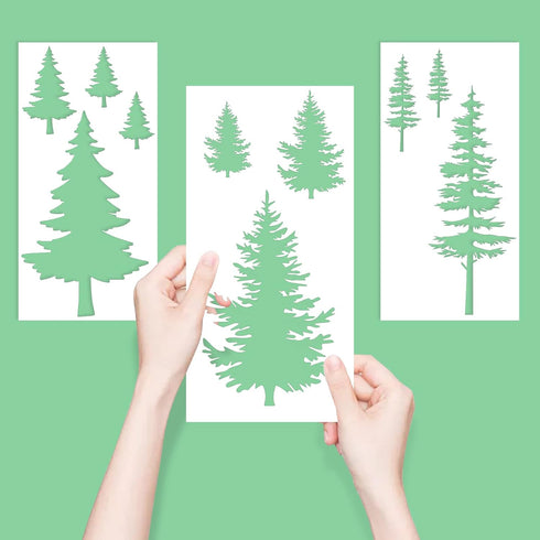 3 Pieces Christmas Pine Trees Stencils Reusable Pine Drawing Stencils Winter Holiday Fir Tree Templates Christmas Woodland Painting Stencils for D...