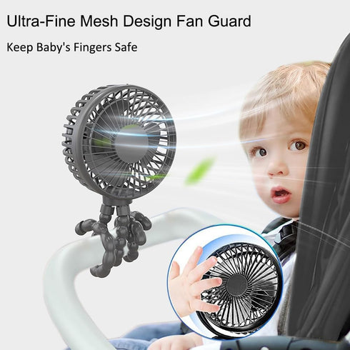Portable Baby Stroller Fan, Battery Operated Mini Clip Fan, Detachable 3 Speed Rechargeable 360° Rotate Handheld Desk Cooling Fan for Car Seat Cri...