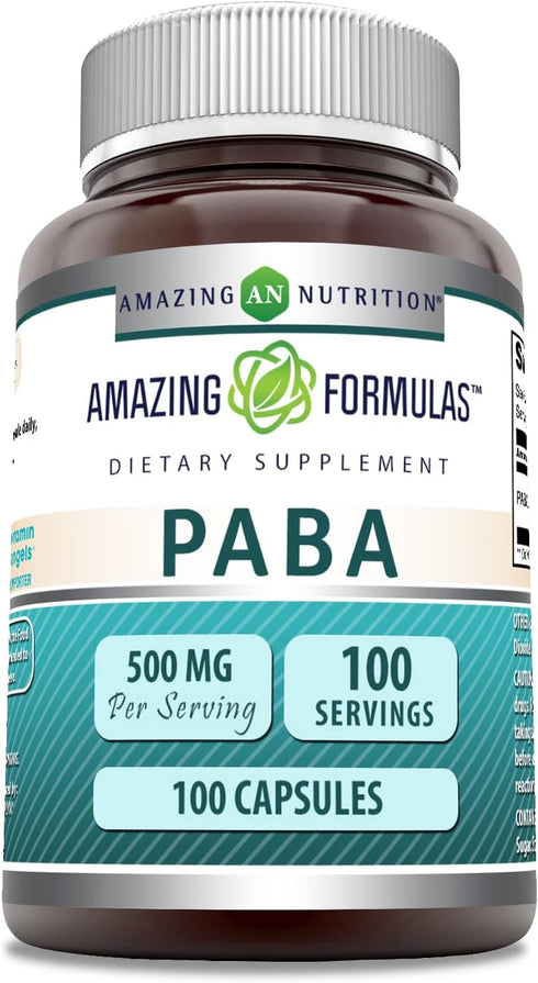 Amazing Formulas PABA Supplement | 500 Mg Per Serving | 100 Capsules | Non-GMO | Gluten-Free | Made in USA...